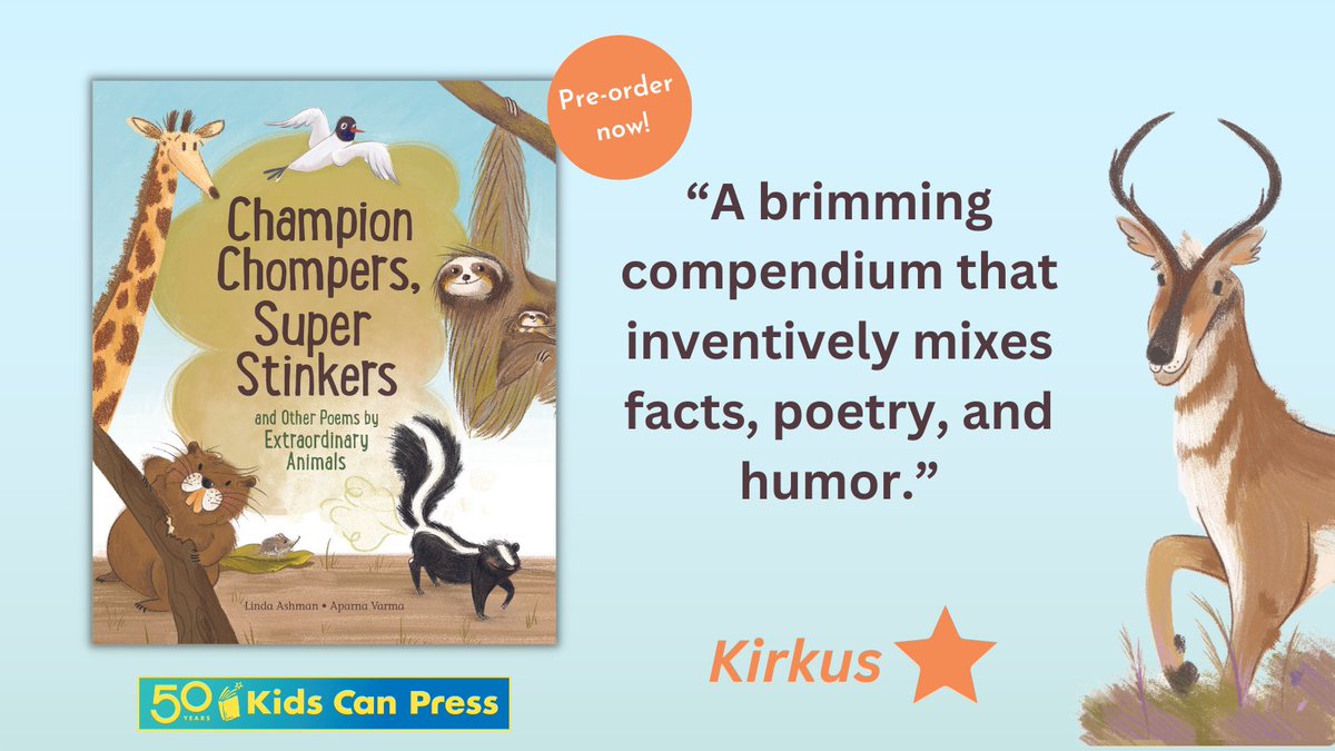 Advance praise and a ⭐ review for CHAMPION CHOMPERS, SUPER STINKERS AND OTHER POEMS BY EXTRAORDINARY ANIMALS! Learn about animal extremes through playful poems and fascinating facts. CHAMPION CHOMPERS is on sale June 6 and available for pre-order now! bit.ly/3nuOPDP