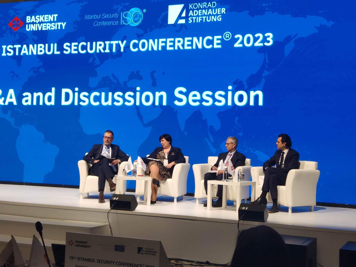 MariaGavouneli's tweet photo. Honoured and happy to participate to the 15th Istanbul Security Conference 2023, discussing Maritime disputes and geopolitical competition in the Eastern Mediterranean @uoaofficial @rms_uoa https://t.co/TmG6PrFw1l