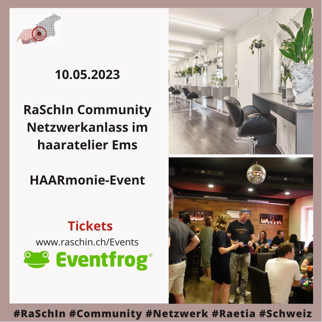 Wir organisieren den nächsten Netzwerkanlass - diese Mal sind wir in Domat/Ems im haaratelier. Es hat Tickets für 40 Personen. kommst du auch?

eventfrog.ch/de/p/fuehrunge…

#Eventfrog #RaSchIn #Raetia #networking