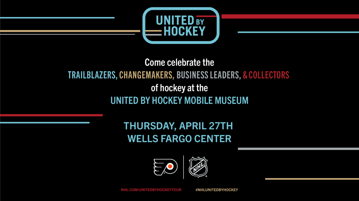 FlyersCharities's tweet photo. The @NHL's United by Hockey Mobile Museum is visiting the @WellsFargoCtr on Thursday, April 27 from 11-5! 

The exhibit includes unique artifacts from featured players and trailblazers, items from the Hockey Hall of Fame, National team equipment, an Olympic medal, and more! https://t.co/P8i3Vcyev6