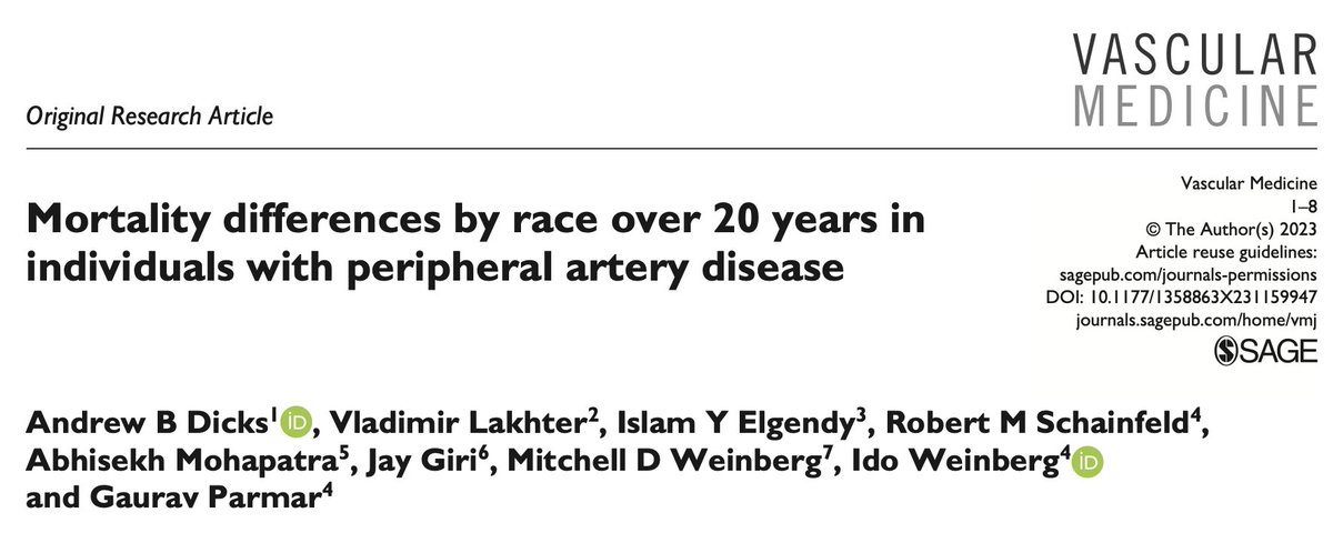 A Thread-
What do we know about Racial Disparities in PAD?
<a href="/VMJ_SVM/">VascularMedicine</a> <a href="/SVM_tweets/">Society for Vascular Medicine | SVM</a>
Lucky to have partners- <a href="/AndrewDicksMD/">Andrew Dicks</a> <a href="/VladLakhter/">Vladimir Lakhter</a> <a href="/islamelgendy83/">Islam Elgendy</a> <a href="/BSchainfeld/">Bob schainfeld</a> <a href="/AbeMohapatra/">Abe Mohapatra, MD, MS</a> <a href="/jaygirimd/">Jay Giri</a> <a href="/MitchWeinbergMD/">Mitchell D. Weinberg</a> <a href="/Angiologist/">Ido Weinberg, MD</a>
1/6