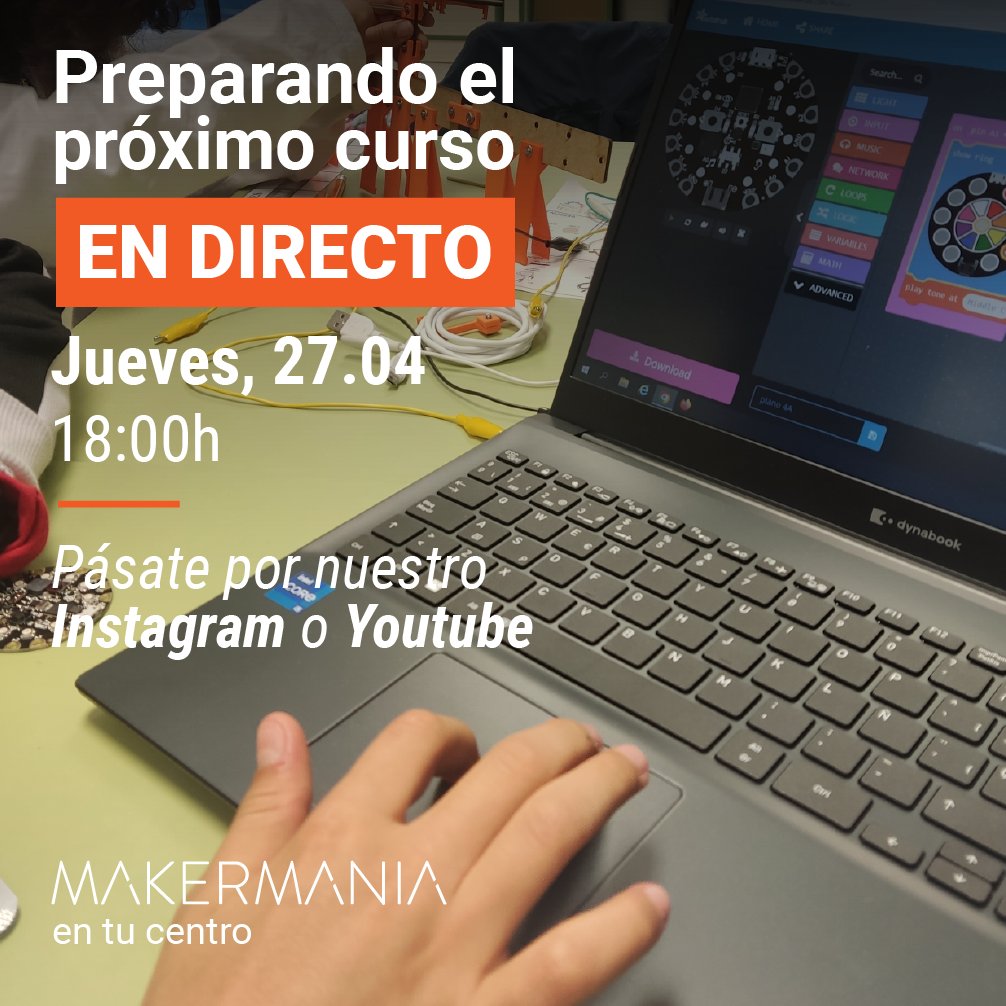 📢 ¡Preparamos el próximo curso en directo contigo! Pásate este jueves a las 18:00 por nuestro directo para ver cómo <a href="/alescrafter/">Alejandro Sainz</a> y <a href="/al_ba_rguez/">Alba Rodríguez</a> dejan todo listo para comenzar con #Makermania360 en tu cole. ¡Robótica y programación para todas las etapas!  youtube.com/watch?v=KIowdv…
