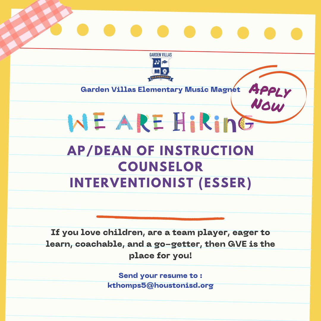 We are looking for the right fit to join our team <a href="/GardenVillasES/">Garden Villas ES</a>