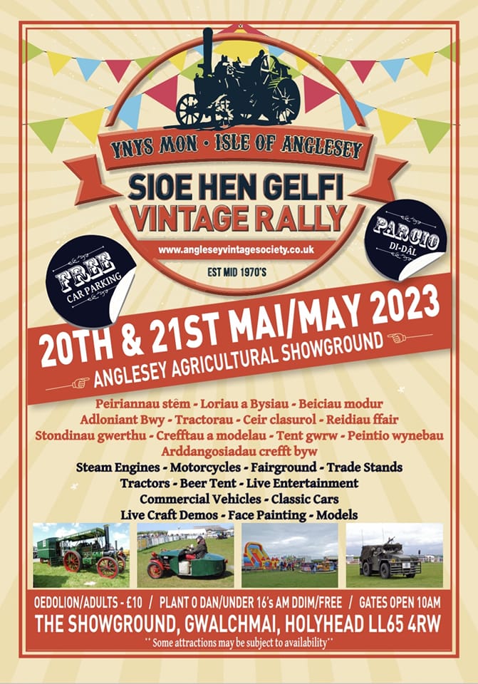 Anglesey Vintage Rally
20 &amp; 21 May
Anglesey Agricultural Showground