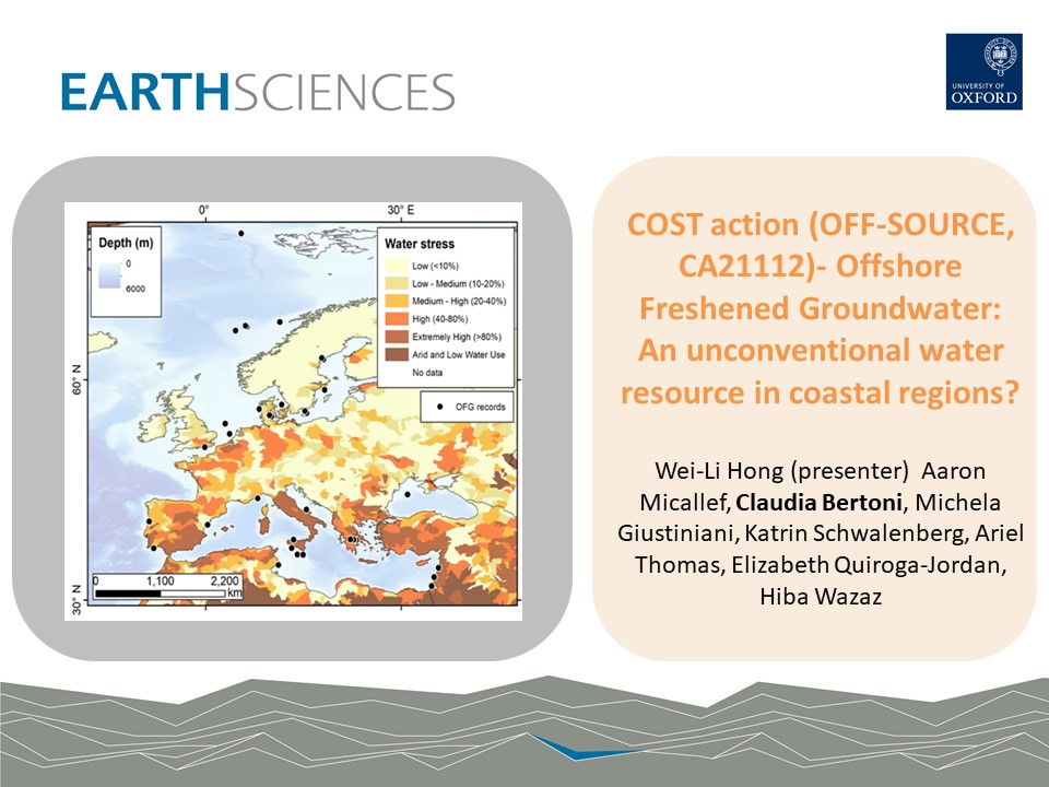 Oxford Earth Sciences (@oxuniearthsci) on Twitter photo At #egu2023 tomorrow <a href="/ClaudiaBerton14/">Claudia Bertoni</a> is involved in this talk led by Wei-Li Hong in session HS8.2.6 at 14.25pm. They will showcase the EU-funded COST Action CA21112 'OFF-SOURCE, - Offshore Freshened Groundwater (OFG): An unconventional water resource in coastal regions? At #egu2023 tomorrow <a href="/ClaudiaBerton14/">Claudia Bertoni</a> is involved in this talk led by Wei-Li Hong in session HS8.2.6 at 14.25pm. They will showcase the EU-funded COST Action CA21112 'OFF-SOURCE, - Offshore Freshened Groundwater (OFG): An unconventional water resource in coastal regions?