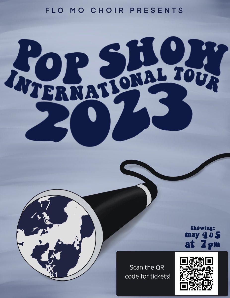 Our posters for Pop Show are in! Tickets are already on sale! Join us May 4 and 5 for an "International Tour" of music from outside the US! 

The posters were designed by choir senior Grace Alfrey and the design is also going on shirts for the show!

#flomochoirforever #popshow
