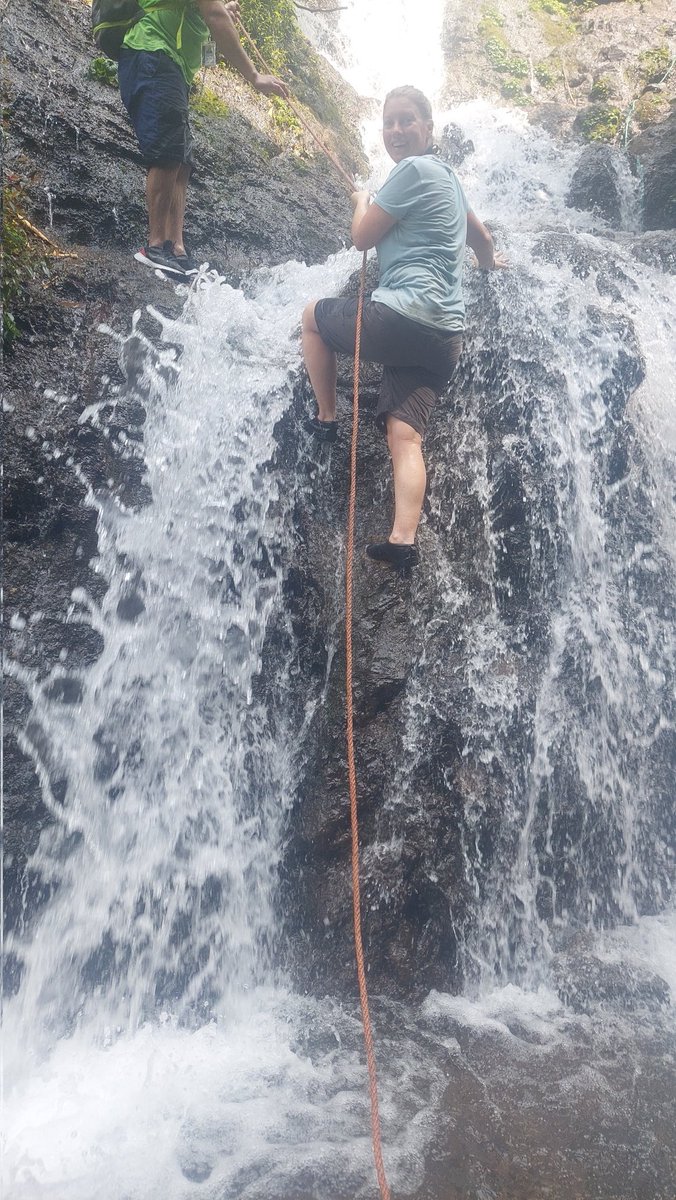 7 waterfalls hike. A fun morning enjoying the tropical forest and refreshing natural waterfalls of Juayua 💦 Climbing waterfalls, and a free facial thrown in as well! #elsalvador #elsalvadortravel #backpackingelsalvador #travelelsalvador #waterfall #hike #freefacial