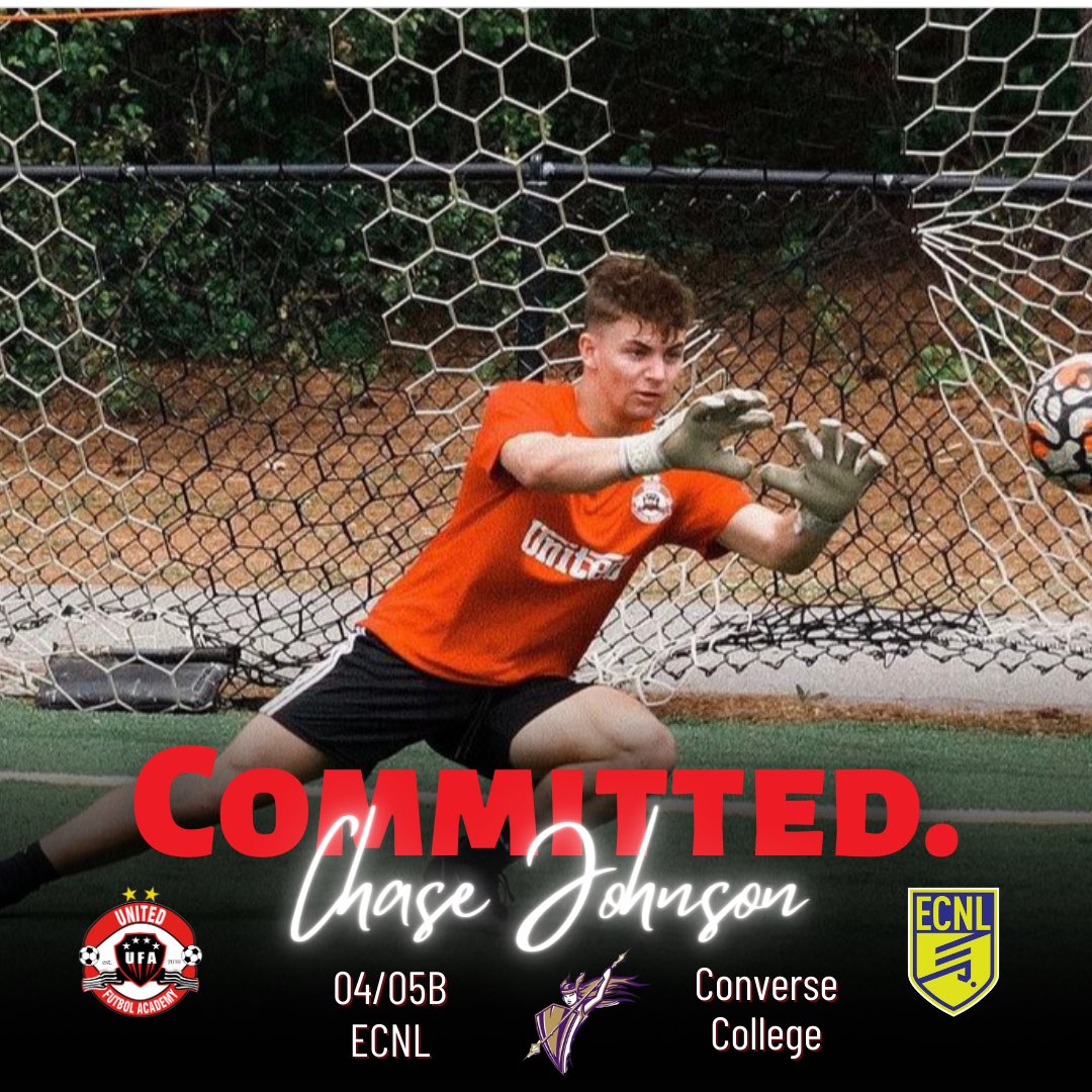 ‼️𝗖𝗢𝗠𝗠𝗜𝗧𝗧𝗘𝗗.‼️
​
​We are proud to announce that 𝗖𝗵𝗮𝘀𝗲 𝗝𝗼𝗵𝗻𝘀𝗼𝗻 from our 04/05B ECNL Boys will be continuing his soccer career at Converse College! Congratulations on your commitment, Chase! #united4life #UFAECNL