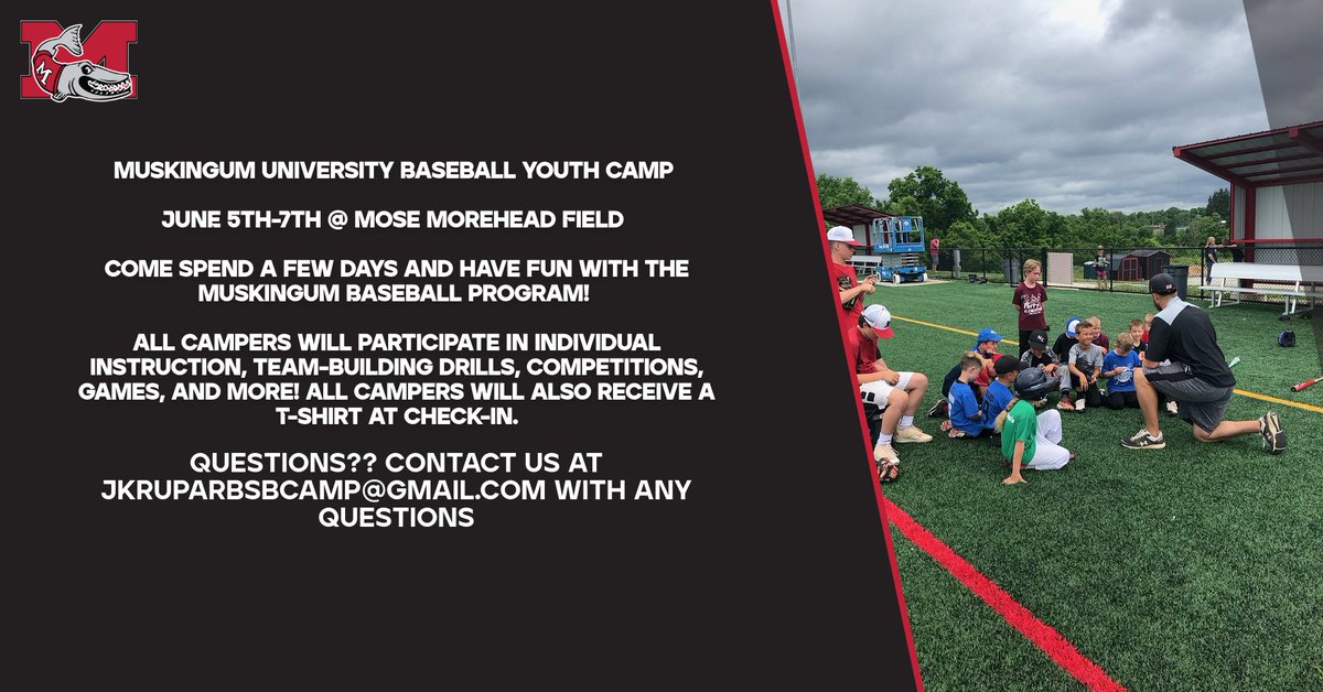 🚨MUSKINGUM BASEBALL YOUTH CAMP🚨

📅JUNE 5th - 7th 

⚾️AGES 5-12

@ MOSE MOREHEAD FIELD

Questions? Contact  jkruparbsbcamp@gmail.com

Registration: register.ryzer.com/camp.cfm?sport…