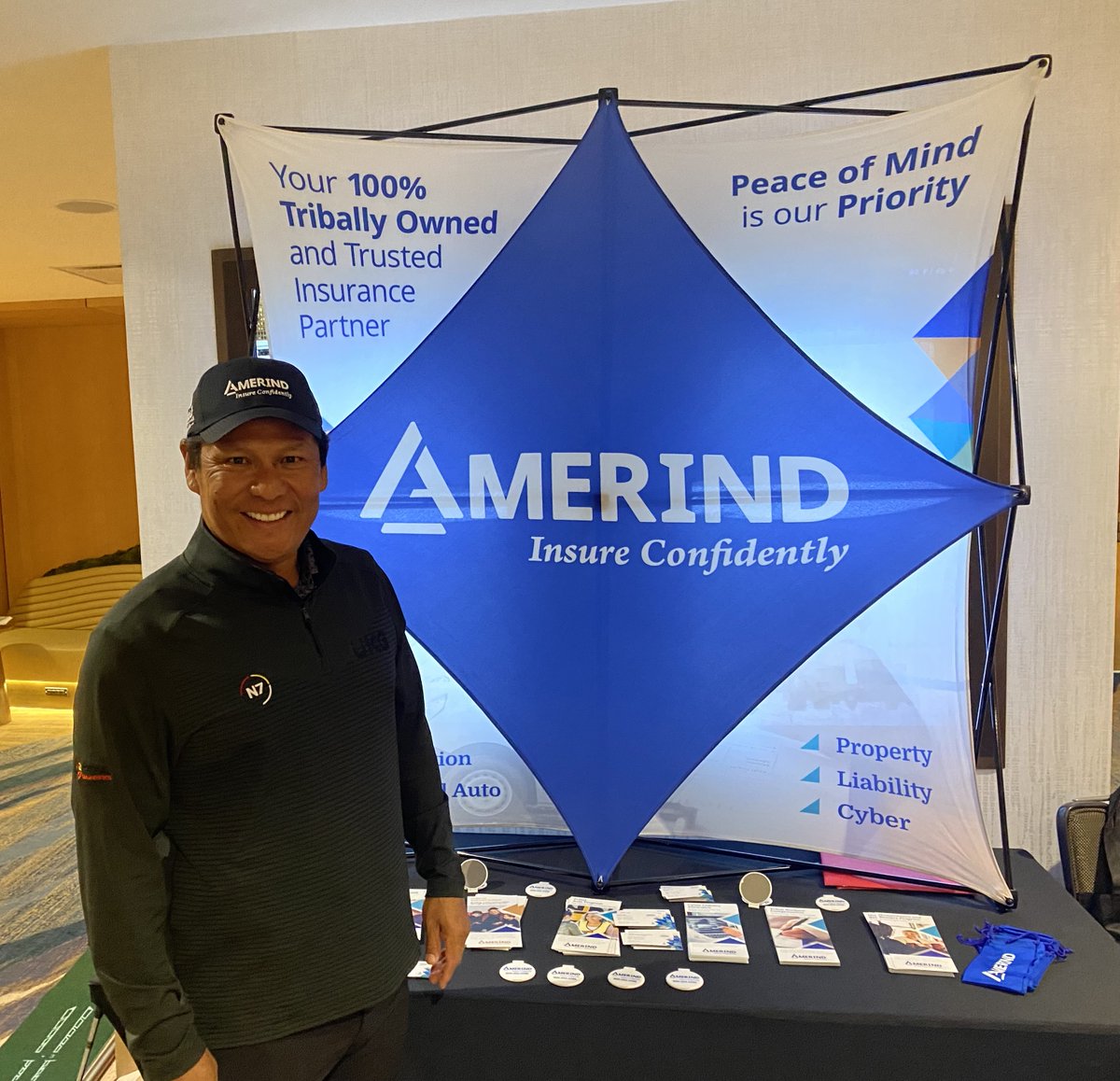 AMERINDRisk's tweet photo. Weβre thrilled to have PGA TOUR Champions Player Notah Begay III join us today at the NAFOA 41st Annual Conference. Swing by our booth to learn how AMERINDβs commitment to Indian Country mirrors his own, and put your putt to the test against one of the best. #AMERIND #NAFOA2023 https://t.co/6BbYXyl1o7