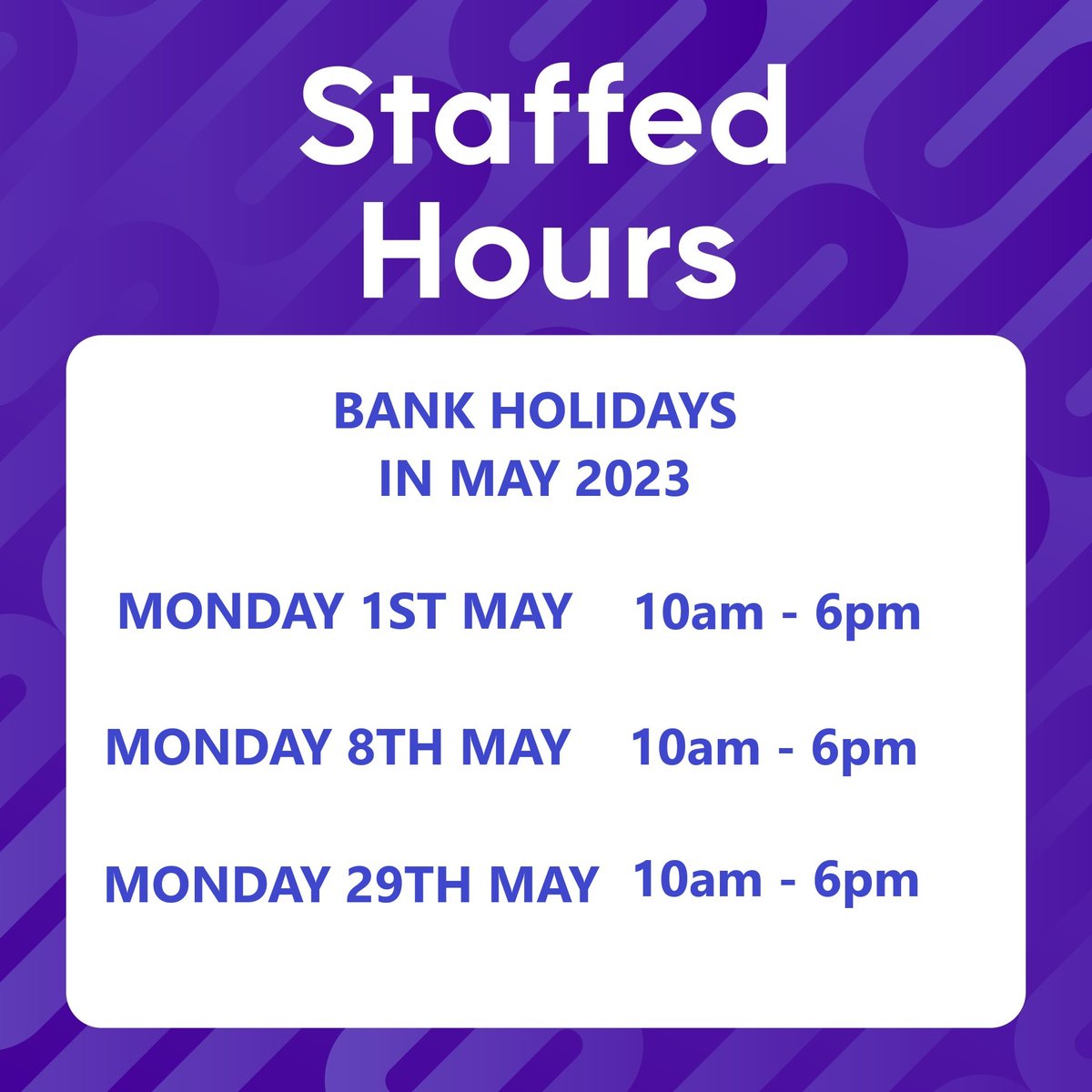 We have a busy month of Bank Holiday weekends ahead of us in May. Enjoy the festivities, the extra workouts or a weekend away. We will be operating weekend timings for staff on Monday 1st, 8th and 29th but remain open 24/7 for all members.

#247gym #staffedhours #bankholiday...