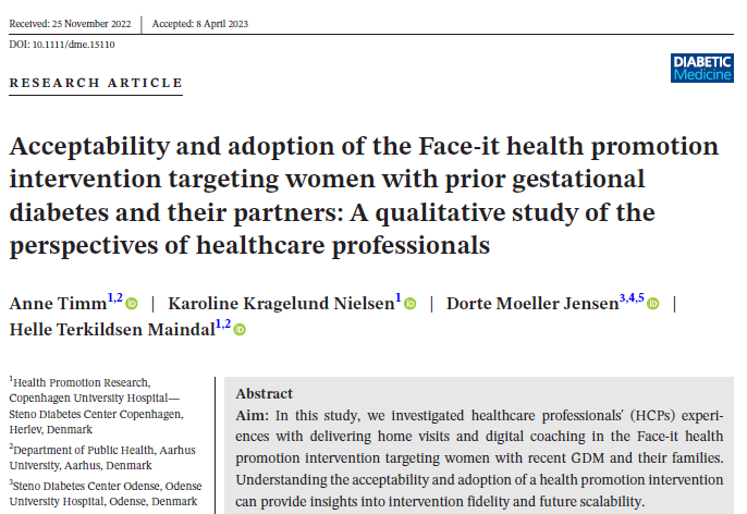 Anne Timm (@anne_timm_dk) on Twitter photo Hot off the press, our new paper published in <a href="/DiabMedJournal/">Diabetic Medicine</a> focused on acceptability and adoption of the Face-it health promotion among intervention deliverers. #diabetesprevention #healthpromotion #gdm @karokragelund <a href="/HT_Maindal/">H Terkildsen Maindal</a> <a href="/faceit_dk/">Face-it</a> Hot off the press, our new paper published in <a href="/DiabMedJournal/">Diabetic Medicine</a> focused on acceptability and adoption of the Face-it health promotion among intervention deliverers. #diabetesprevention #healthpromotion #gdm @karokragelund <a href="/HT_Maindal/">H Terkildsen Maindal</a> <a href="/faceit_dk/">Face-it</a>