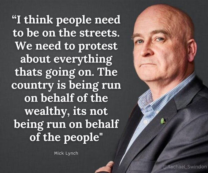 Britain_People's tweet photo. 🔴PEACEFUL PROTEST

"I think people need to be on the streets. We need to protest about everything that's going on. The country is being run on behalf of the wealthy, it's not being run on behalf of the people."

- Mick Lynch 

👉RETWEET if you agree.

@JamesMelville https://t.co/mfamTnnrHG
