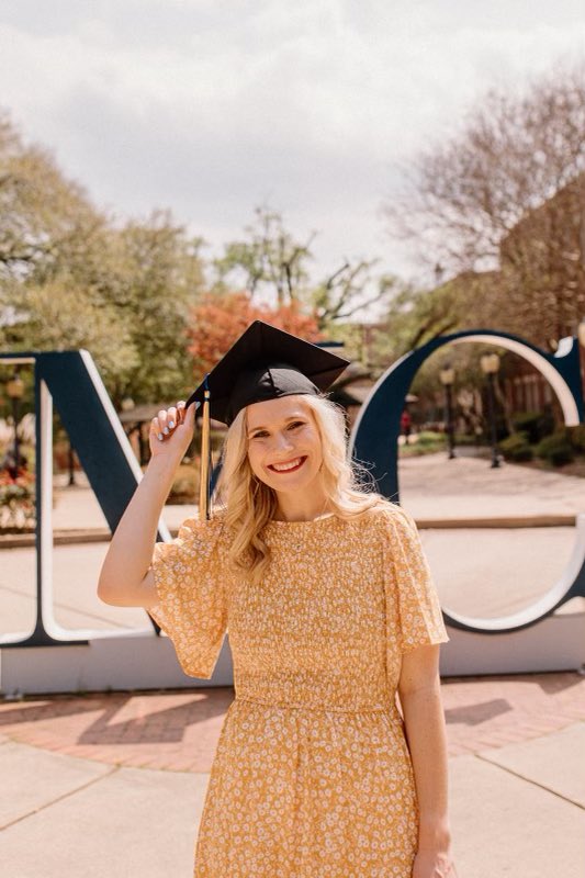 Celebrating social work graduate Mikayla Cumberland. 
My future plans include attending LSU’s online advanced standing master’s program in social work starting in May. I hope to be working with children and families after obtaining my master’s degree and start a family of my own.