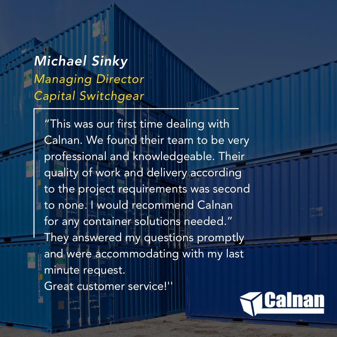 Calnan_Ltd's tweet photo. We were delighted to recieve this feedback from Capital Switchgear, a valued customer. 

We love hearing what customers have to say about Calnans. Thank you for the support.

#calnan #containers #shippingcontainer #modular #customersatisfaction https://t.co/E1msZpaJ9Q