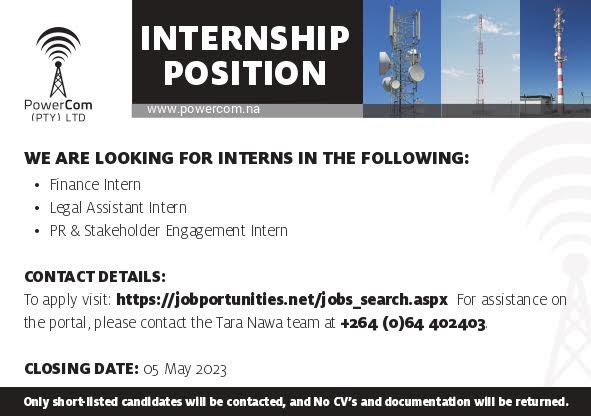 Internship opportunities at PowerCom. Closing date Friday, 05 May 2023.

#internshipopportunities #passiveinfrastructures