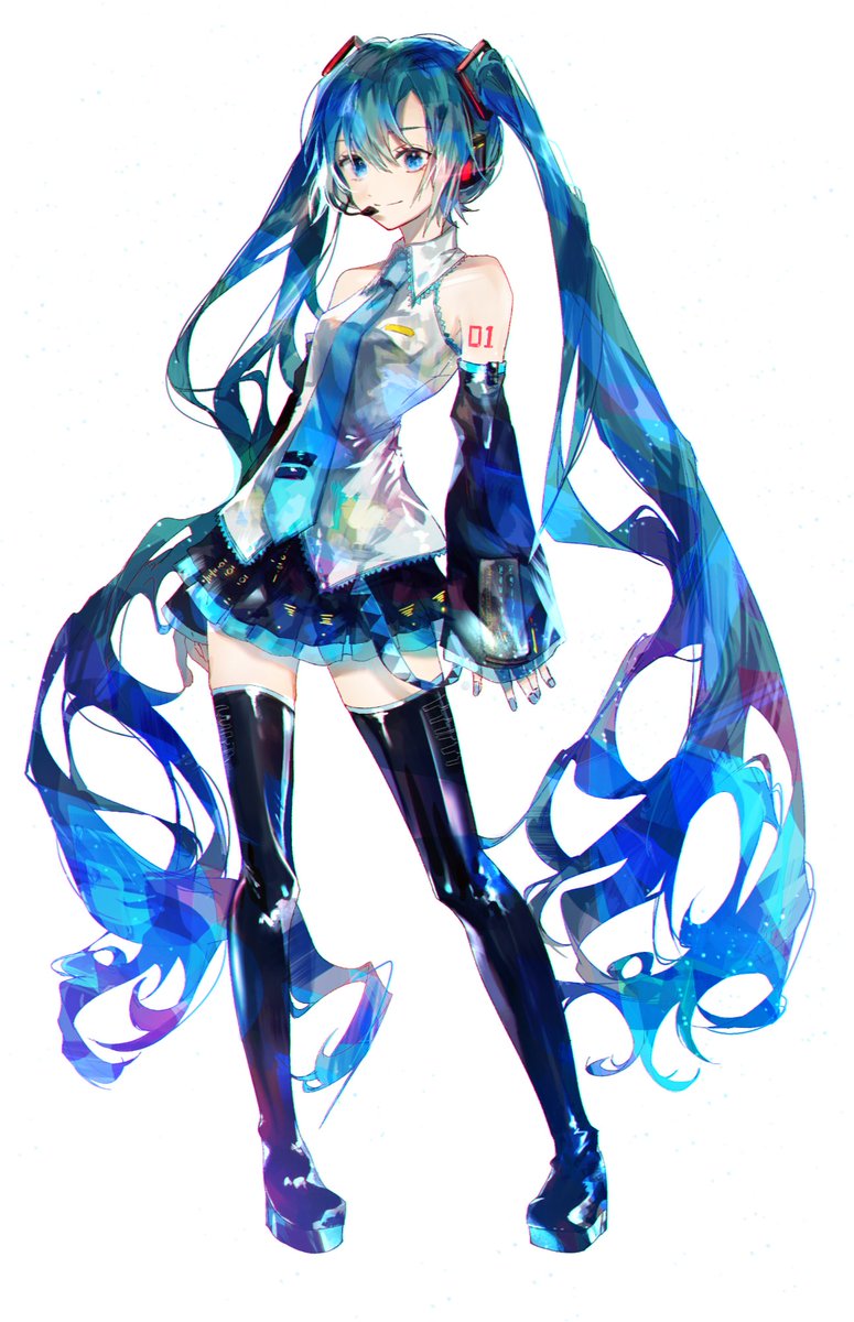 hatsune miku 1girl solo skirt twintails long hair necktie blue eyes  illustration images