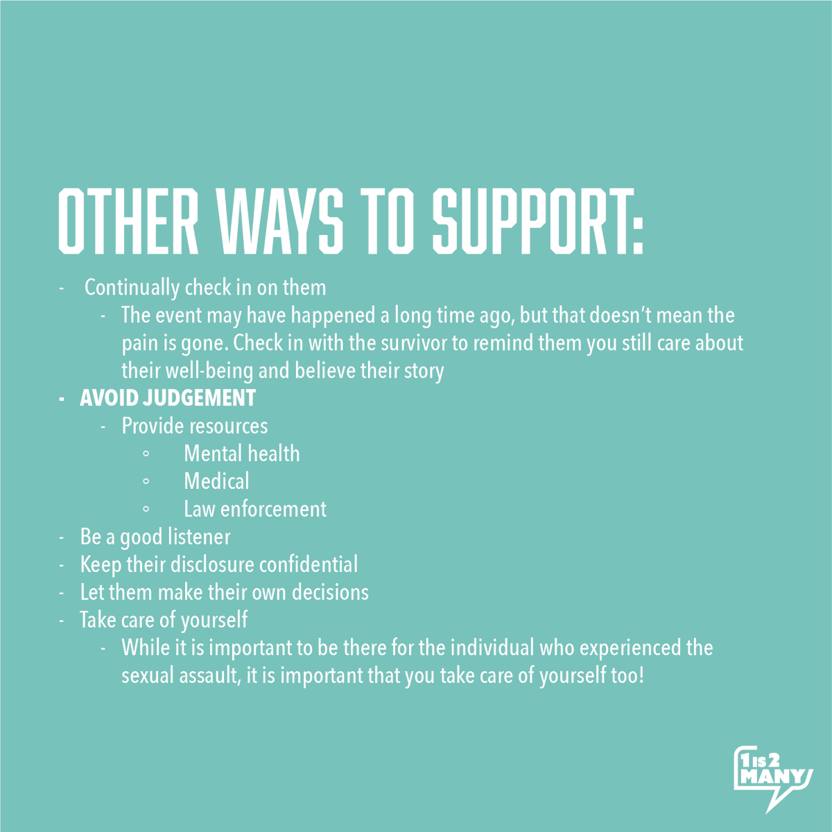 It's important to understand that supporting a friend looks different for everyone. However, by utilizing available resources, we can educate ourselves and support our loved ones in the best way possible.

#SAAM2023 #OKSTATE1IS2MANYSAAM