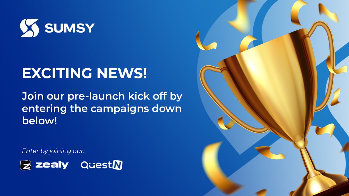 Exciting news! As we kick off our #Sumsy Beta launch, we're launching multiple kickoff campaigns! Dive into #Zealy &amp; #Questn to explore, learn &amp; win amazing prizes! Don't miss out! Find our links here:

Zealy: zealy.io/c/sumsy/questb…
Questn: app.questn.com/quest/76223460…

Join us now!