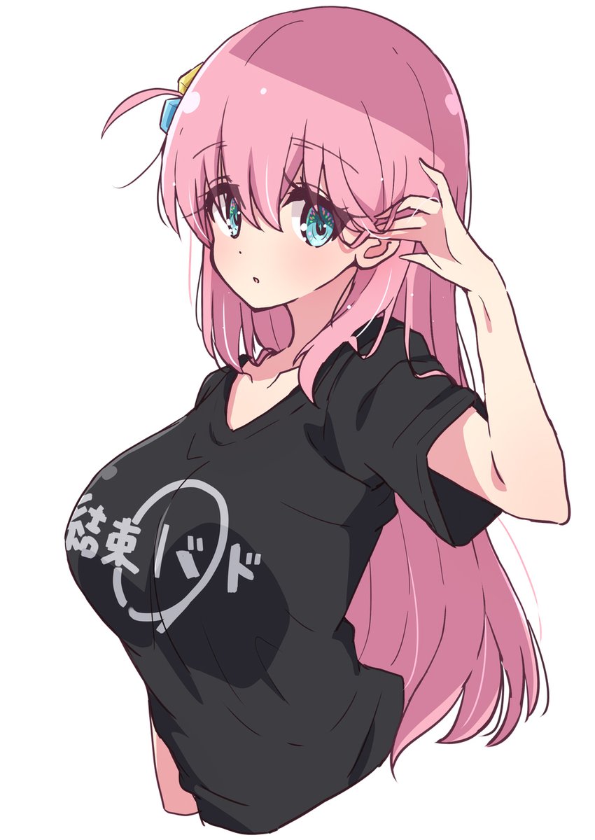 gotou hitori 1girl solo pink hair hair ornament long hair shirt breasts  illustration images