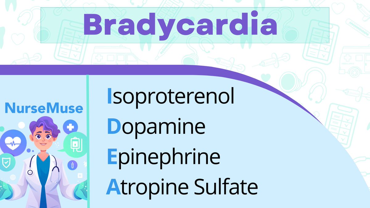 IDEA is a heart rate and blood pressure mnemonic for remembering medication used to treat Bradycardia. Nursing Mnemonics like this can be found on NurseMuse.

Start your 7-Day Trial Today: nursemuse.com/learn-more  

#NursingResources #StudentNurseLife