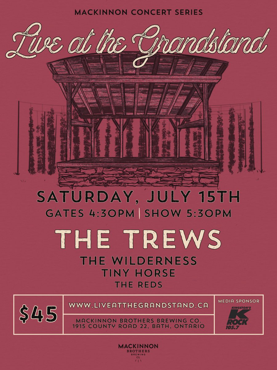 MACKINNON CONCERT SERIES PRESENTS: 
𝕋ℍ𝔼 𝕋ℝ𝔼𝕎𝕊
with
THE WILDERNESS | TINY HORSE | THE REDS
𝕃𝕀𝕍𝔼 𝔸𝕋 𝕋ℍ𝔼 𝔾ℝ𝔸ℕ𝔻𝕊𝕋𝔸ℕ𝔻 

Saturday, July 15th

liveatthegrandstand.ca
