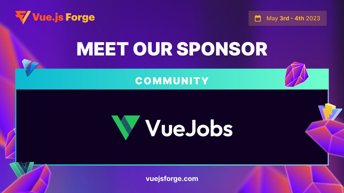 We are excited to share that @VuejsJob is Vue.js Forge Episode 3 COMMUNITY sponsor 💙

Vue Jobs is the leading job board for the Vue.js ecosystem, so if you are looking to hire a Vue developer or are in search of your next Vue adventure, check them out vuejobs.com 🤩