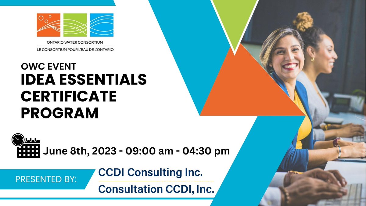 OWC is organizing the IDEA Essentials Certificate Program for Southern Ontario companies! In collaboration with <a href="/CCDISocial/">Canadian Centre for Diversity and Inclusion</a>, OWC is offering to complete the IDEA Essentials Certificate Program. 
More information &amp; registration: ontariowater.ca/idea-essential… #diversity #equity #equality
