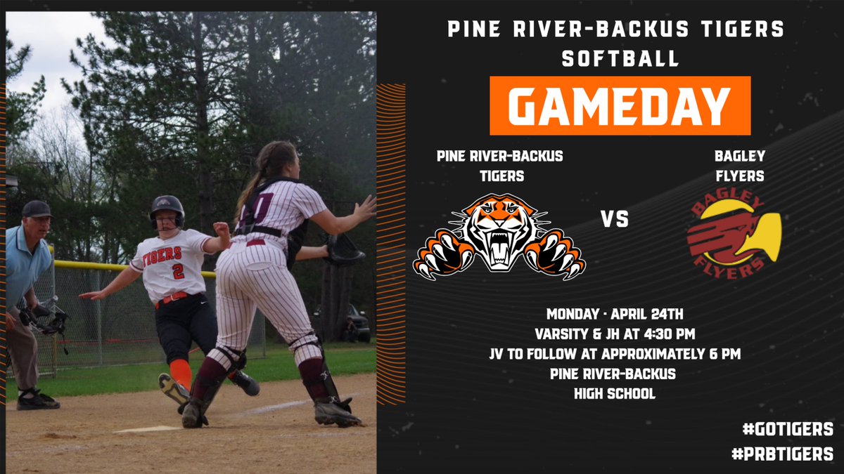 Pine River-Backus Tigers AD (@adprb) on Twitter photo Good luck to the PRB Tigers Softball team as they host the Bagley Flyers tonight!
📍 Pine River-Backus HS
⏰ Varsity at 4:30 PM, JH at 4:30 PM, JV to follow at about 6 PM
📻 CASH 95.9 FM & rjbroadcasting.com
#GoTigers #PRBTigers <a href="/PEJ_Dan/">Dan Determan</a> <a href="/JeremyMillsop/">Jeremy Millsop</a> <a href="/kkinwwwikfgiklk/">KKIN WWWI KFGI KLKS</a> Good luck to the PRB Tigers Softball team as they host the Bagley Flyers tonight!
📍 Pine River-Backus HS
⏰ Varsity at 4:30 PM, JH at 4:30 PM, JV to follow at about 6 PM
📻 CASH 95.9 FM & rjbroadcasting.com
#GoTigers #PRBTigers <a href="/PEJ_Dan/">Dan Determan</a> <a href="/JeremyMillsop/">Jeremy Millsop</a> <a href="/kkinwwwikfgiklk/">KKIN WWWI KFGI KLKS</a>