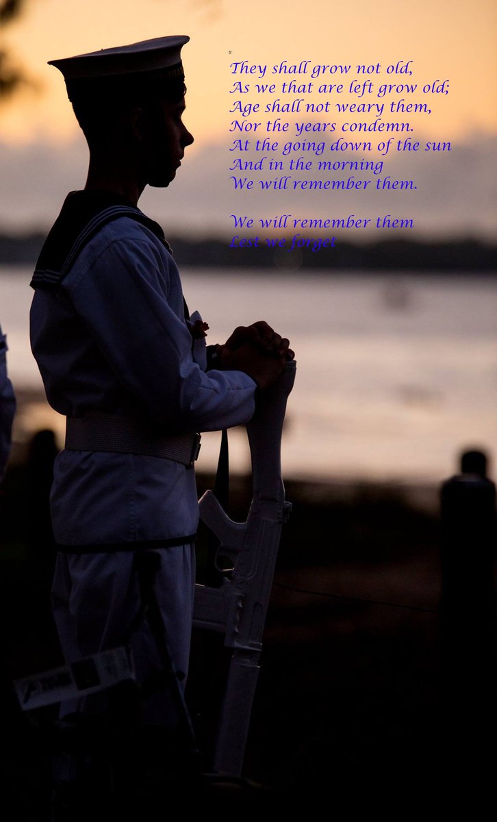 ShiannonC's tweet photo. 'They shall grow not old,
As we that are left grow old;
Age shall not weary them,
Nor the years condemn.
At the going down of the sun
And in the morning
We will remember them.

We will remember them
Lest we forget'

#AnzacDay https://t.co/lSTuZJFv9T