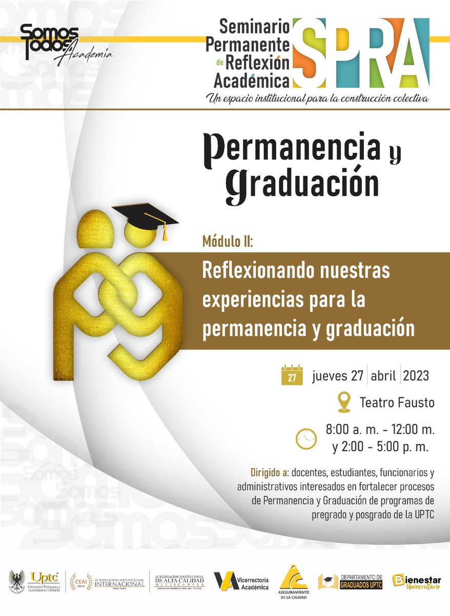📅 #AgendaUPTC | Cordialmente invitados a participar en el Seminario Institucional Permanente de Reflexión Académica-SPRA - “La pedagogía y el currículo: Modelo Pedagógico” 👍

Más información 🖱👇
uptc.edu.co/sitio/portal/c…