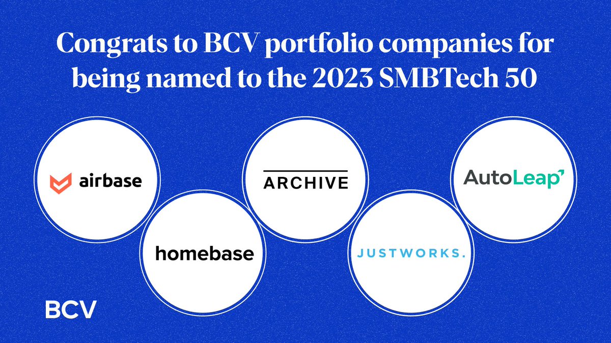 BainCapVC's tweet image. We’re proud to see our portfolio companies @archiveresale, @AirbaseHQ, @justworks, @joinhomebase and @auto_leap among @GGVCapital&apos;s 2023 #SMBTech50 🎉Check out the full list of companies transforming the SMBTech ecosystem here: smbtech50.com