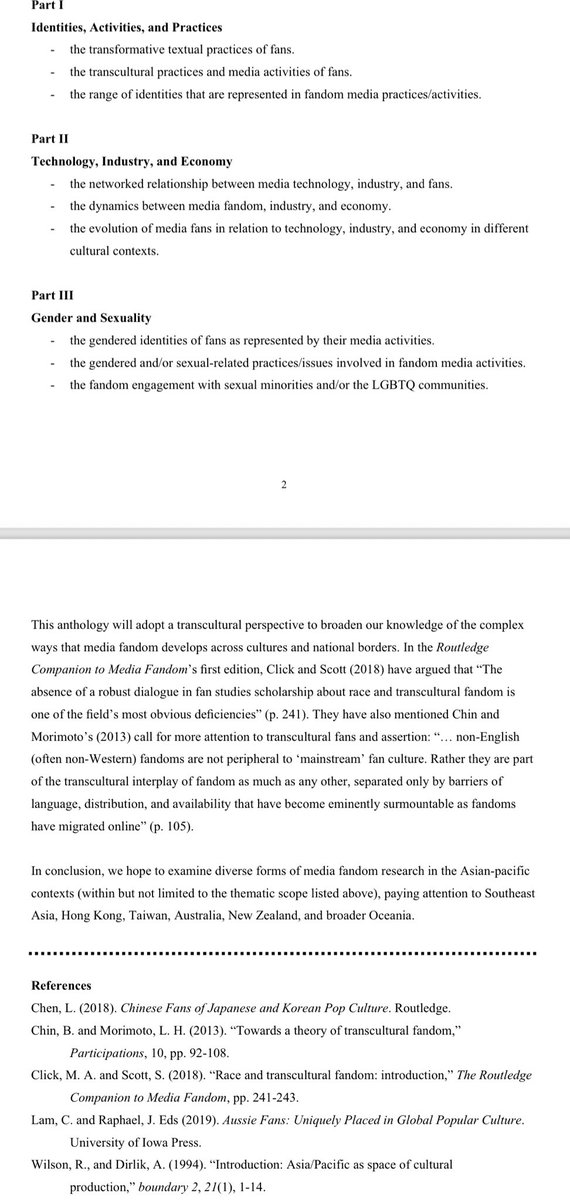 LiangGe96's tweet photo. Hola! Please check the CFP for the edited volume Transcultural Media Fandom in the AsiaPacific by my friend Dr HU Tingting and Dr WU Fang! If interested, plz send a 500-word abstract and your CV to the editor at https://t.co/18vIdaKj7Y_academic@hotmail.com, wufangwf@sjtu.edu.cn https://t.co/5iM9Mc3kFh