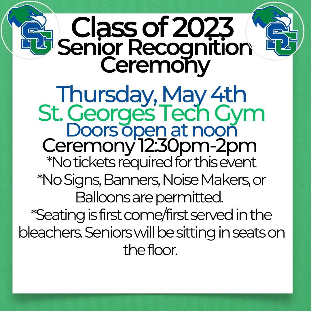 St_GeorgesTHS's tweet image. #SGClassOf2023, get ready! We can&apos;t wait to celebrate you on May 4th. @ChadHarrisonSG @drjconnor299 @fhansonic @SarahOlsavsky
