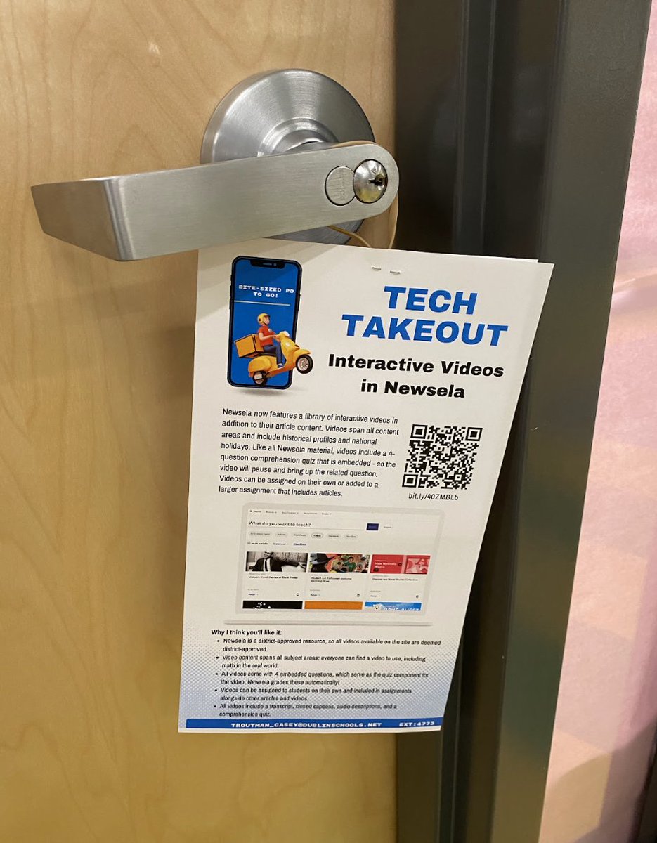 CTroutmanTech's tweet image. April&apos;s #TechTakeOut advertises @Newsela&apos;s library of interactive videos! Along with news articles, Ts can find videos that include 4 comprehension questions that pop up throughout the video. Thank you
@ChickfilA for donating a treat voucher for @erms_DCSD teachers!