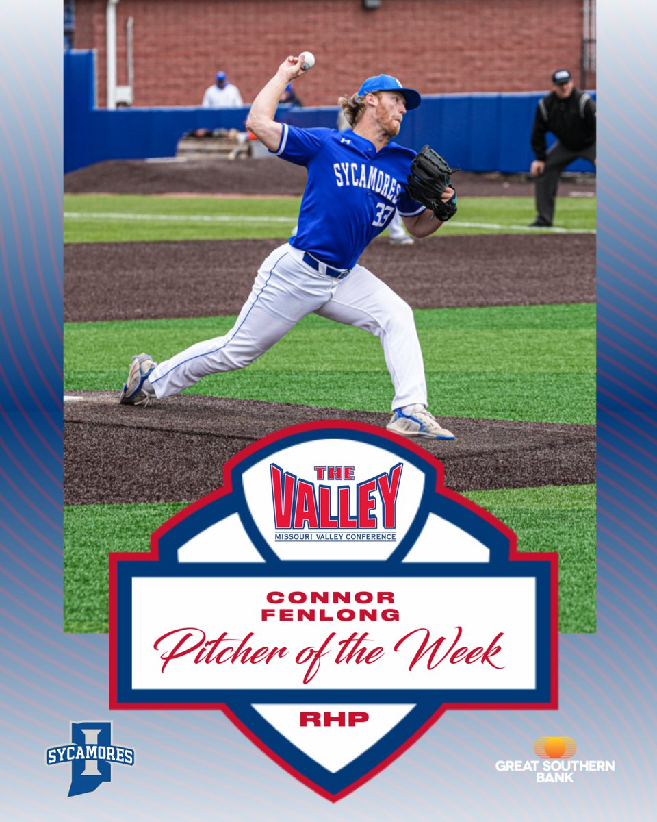 Pitcher of the Week ⫸ Connor Fenlong, <a href="/IndStBaseball/">Indiana State Baseball</a>

▪️ Tossed complete-game, one hit shutout in a 10-0 win vs. Southern Illinois
▪️ Retired final 15 batters he faced, allowing only four balls out of the infield over an 89-pitch outing

Great Southern Bank | #TheValleyRunsDeep