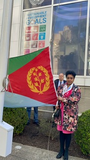 hawelti's tweet photo. #Eritrea's Embassy to UN is holding side-event later today to commemorate 30th Anniv. of Referendum.  Event includes Message from FM Osman Saleh;short video on the event; Speech by Mr. Samir Sanbar &amp; Remarks by Amb. Sophia T/Mariam. Flag raising ceremony held this morning at UNHQ https://t.co/M4aa00rxLZ