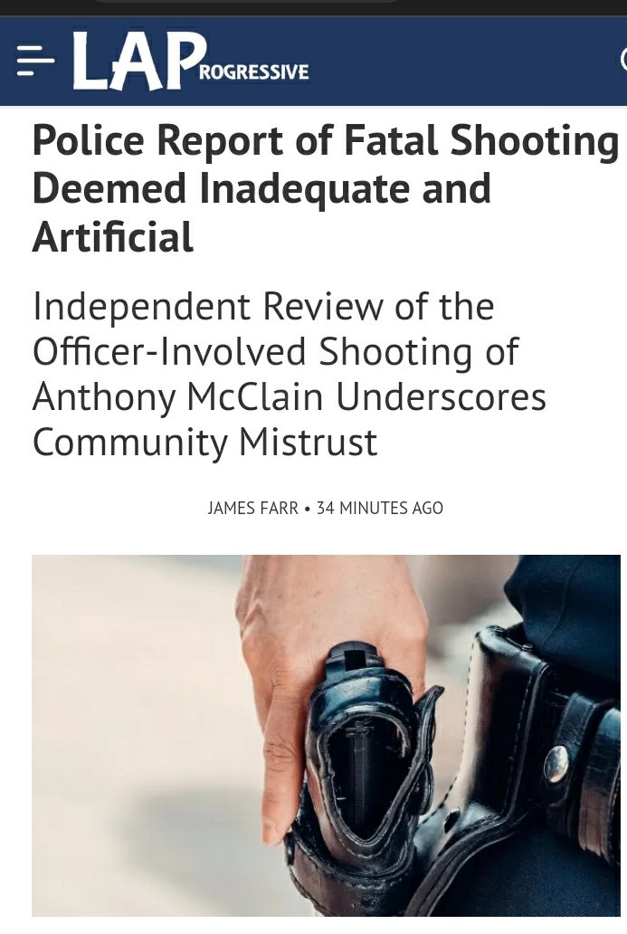 jamesfarrlive's tweet photo. Independent Review of the Officer-Involved Shooting of #AnthonyMcClain Underscores Community Mistrust.
Tune in to @diprimaradio @kbla1580 wed 6a as we Interrogate the report.
@LAProgressive
#Pasadena
#PasadenaPD
https://t.co/Hy70x0pBQY https://t.co/ERW66NOKsJ