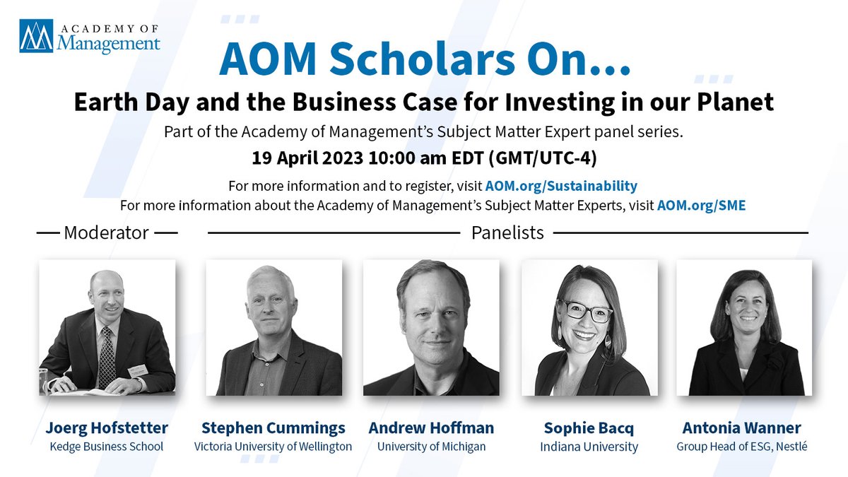 AOMConnect's tweet image. Missed last week&apos;s AOM Scholars On #EarthDay panel? Watch the recording here for research-based insights on how the business world and private actors can be solutions to the world’s environmental challenges. ➡️ bit.ly/3LpwuBD