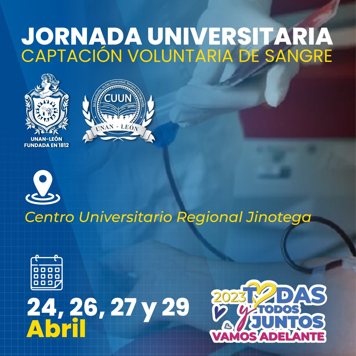 La Bicentenaria UNAN León, invita a la Comunidad Universitaria a participar de la Jornada Voluntaria de Captación de Sangre.
#BicentenariaUNANLeón #Nicaragua #UNANLeón
Visita nuestra web en: noticias.unanleon.edu.ni