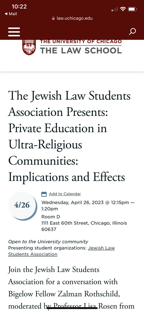 Excited to be in conversation this week with @LisaSRosen about insular religious education (law.uchicago.edu/events/private…)