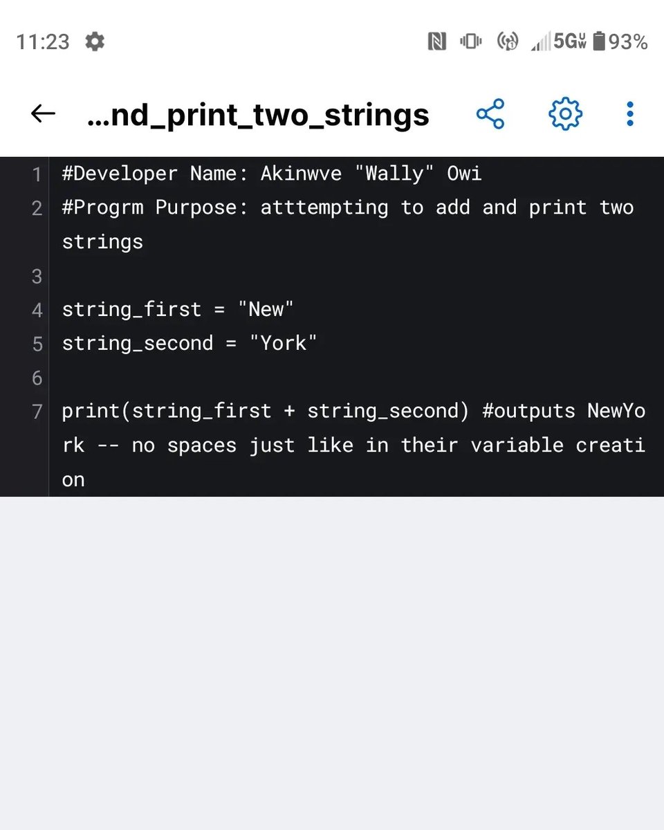 WallyOwi30's tweet image. atttempting_to_add_and_print_two_strings - output in the code when applicable  x time👍🏾
#pythonstring #pythonstrings #pythonprogrammer