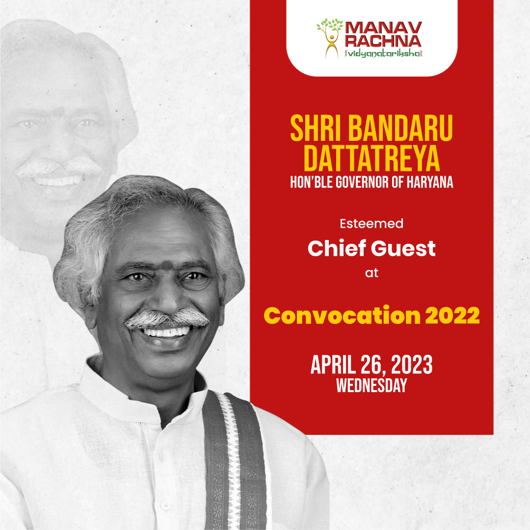manav_rachna's tweet image. We are delighted and honoured to have Shri Bandaru @Dattatreya  as the esteemed Chief Guest for the 8th Convocation of Manav Rachna University and the 18th Convocation of Manav Rachna International Institute of Research and Studies.

#ManavRachna #Convocation #Convocation2022