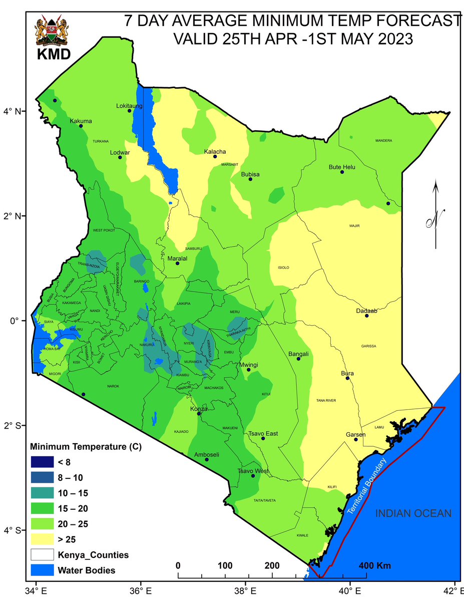 MeteoKenya's tweet image. This week 25th April to 1st May 2023, rainfall is likely to continue over most of Kenya with heavy downpours in Central Highlands, Lake Victoria Basin, Rift Valley, Coast, South-eastern lowlands, Western, North-western, and North-eastern regions. meteo.go.ke