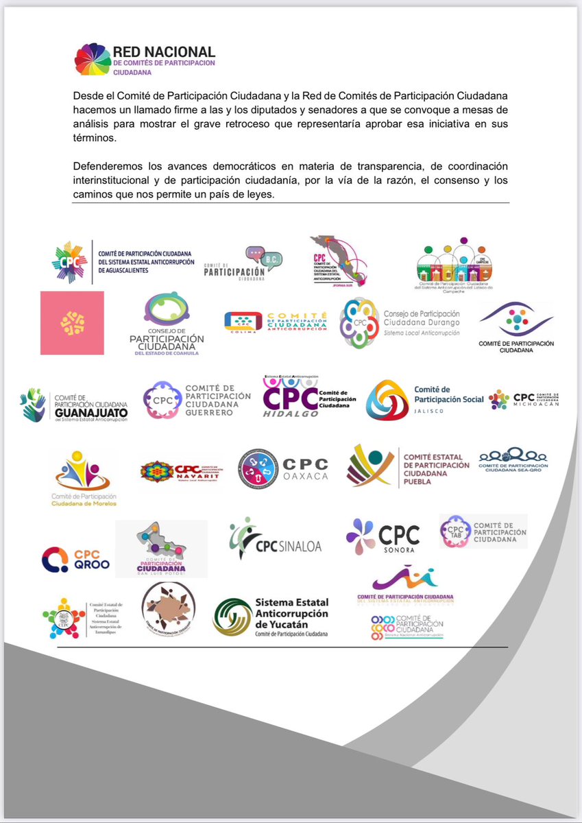 Desde la Red de Comités de Participación Ciudadana alertamos por la iniciativa de desmantelamiento en los hechos del Sistema Nacional #Anticorrupcion.  #NiunPasoAtrasVsLaCorrupción