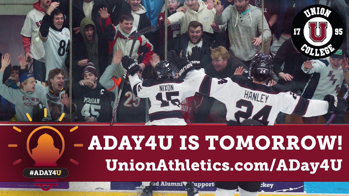Are you ready to support Union Athletics on #ADay4U???

Tomorrow begins our 1️⃣7️⃣9️⃣5️⃣ minutes to support your favorite athletics programs and all of @unioncollege!

But you don't have to wait! Visit UnionAthletics.com/ADay4U today to become an advocate or pledge your support! #GoU