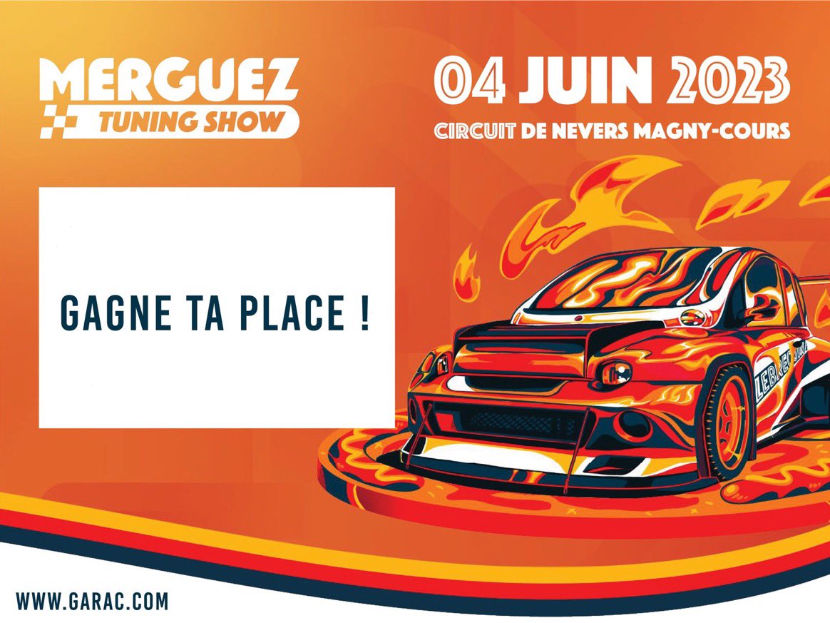 GaracCampus's tweet photo. Tu n'as pas réussi à avoir ta place pour le #MerguezTuningShow 🌭? 

Gagne ta place pour venir avec le GARAC le 4 juin 🏁

Commentez et partagez pour participer📲

Fin du concours le 7 mai 2023 à 00h ⏰

#Concours #Vilebrequin #Automobile #Circuit #Youtube https://t.co/dKOFUK5ppZ