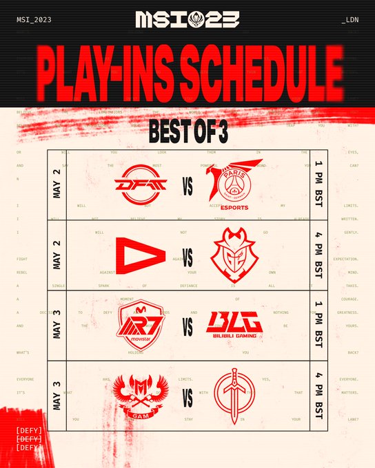 MSI 2023 Play-Ins Schedule