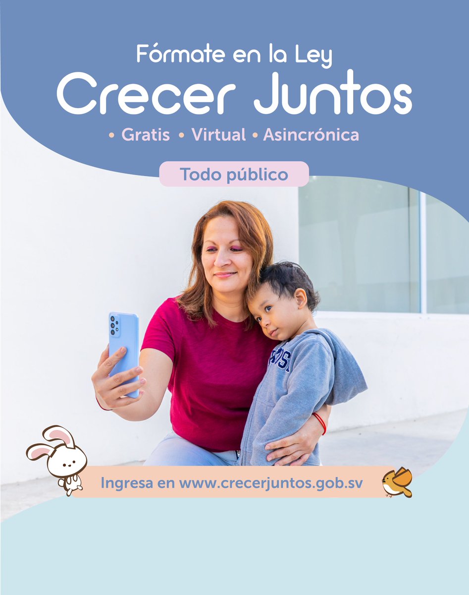 CONAPINA_sv's tweet photo. Es responsabilidad de todas y todos garantizar el cumplimiento a los derechos de la Primera Infancia, niñez y adolescencia, para que puedan desarrollarse de manera integral. 🇸🇻

Te invitamos a formarte en la #LeyCrecerJuntos. 

💻: https://t.co/wtNfCGkfDg https://t.co/FI1aPkvElZ