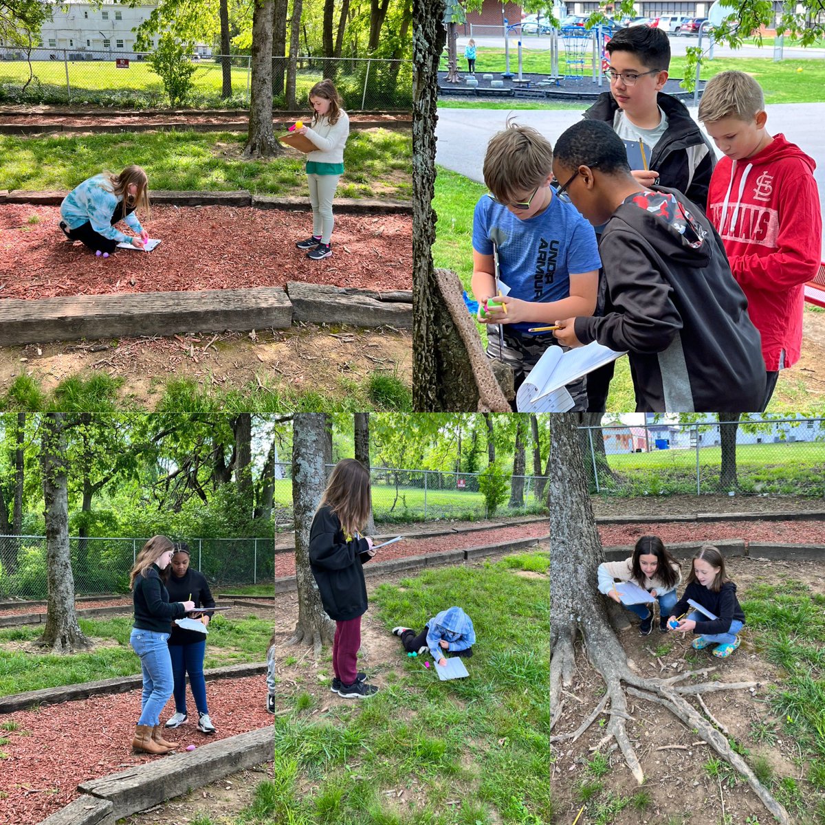 5th grade at @WeAreUnionSTEAM braved the chilly weather this morning to do a TCAP Review egg hunt on our nature trail. We solved lots of Math problems, and got some fresh air in the process!